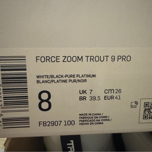 Nike Force Zoom Trout 9 Pro Baseball Softball  Cleats White Men's Sizes 8 and 12 - Picture 7 of 8